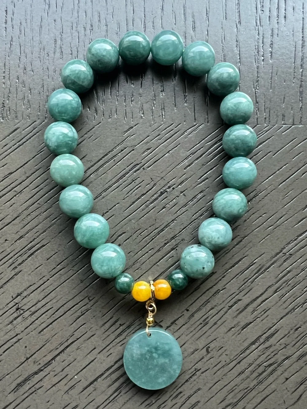 Blue water jade with charm bracelet 10mm SIZE 7’